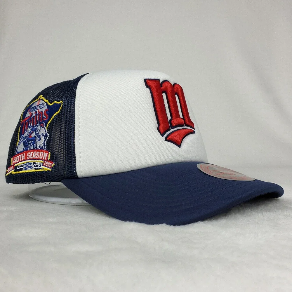 Minnesota Twins Mitchell & Ness MLB Foam Trucker Hat Cap 3D Logo‎ Navy White NWT